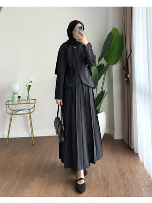 RFK Butik Kadın Zara Kupra Seyyar Kemerli Çımalı Etekli Takım - Siyah