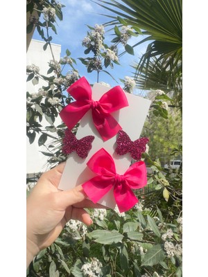 Toka Perisi Clara Kurdele Glitter Kelebekli Klips Toka Seti( 5/3 cm Metal Toka)