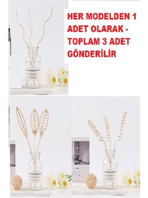 Hobilinka 3 Tek Adet 3 Model Aromaterapi Koku Dağıtıcı Rattan Şişe Ahşap Difüzör Çubuk (Spiral-Yapra