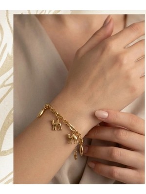 Euro Aksesuar 14 Ayar Altın Kaplama Deve Figürlü 316L Çelik Şans Bilekliği