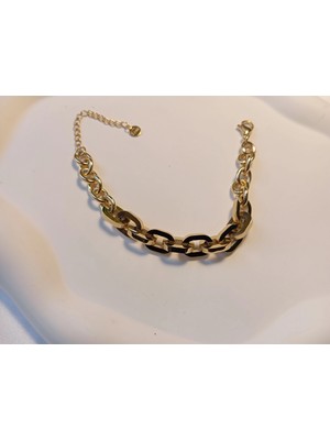 Euro Aksesuar 316L Paslanmaz Çelik 14 Ayar Altın Kaplama Unisex Bileklik (17-22 Cm)