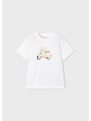 Mayoral Erkek Çocuk Kabartmalı Motor Desenli T-Shirt Krem - 03059