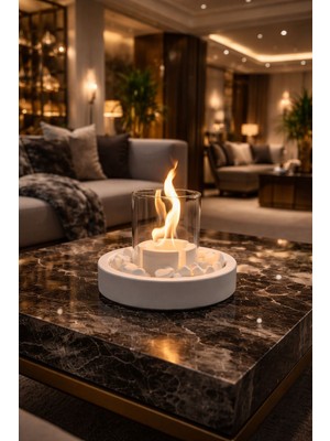 Bacasız Beton Masaüstü Şömine 1 Litre Stone Edition Bioethanol Yakıt Hediyeli