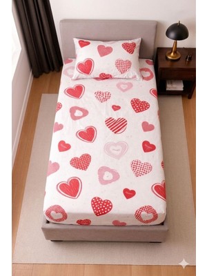 Uykulife Aşk Desen Tek Kişilik Lastikli Çarşaf Seti