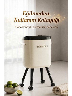 Adefco 20 Lt Kapaklı Çöp Kovası Tekerlekli Modern Tasarım Yüksek Ayaklı Çöp Kutusu
