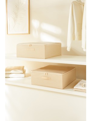 Home Wave 2'li Bej Pötikare Destekli Kutu Hurç Set 45 x 55 x 18 cm