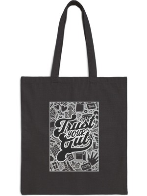Tişört Kodu Trust Your Gut Tote Çanta – Fermuarlı Gabardin Çanta, Sokak Stili Gabardin Tote