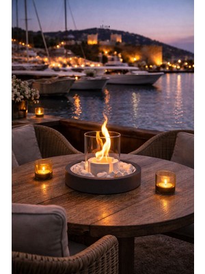 KOKUSUZ DUMANSIZ %100 GÜVENLİ| Bacasız Beton Masaüstü Şömine | 1 Litre Stone Edition Bioethanol Yakıt Hediyeli