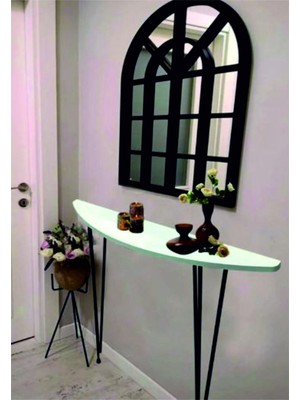 Feyza Design Yarım Ay Oval Kenar Dresuar Beyaz 120CM Siyah Ayak