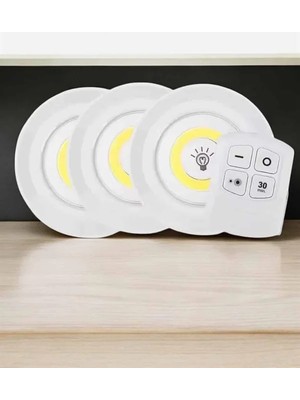 Elektronikçim Spot Lamba LED Işık 3'lü Uzaktan Kumandalı Pilli Yapışkanlı Kablosuz