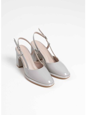 Zerenyus ZR18MS18 Premium Gri Rugan Kadın Topuklu Ayakkabı