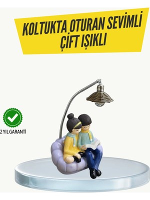 Elektronikçim Okuyan Çift Figürlü Dekoratif Gece Lambası Hediye Seçeneği