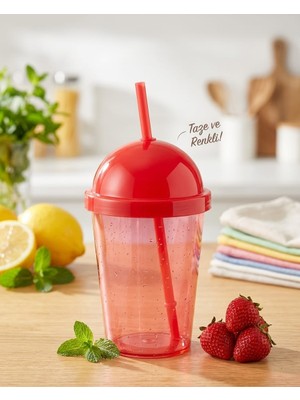 Veyla Style Pipetli Neon Bardak Kırmızı 450 ml