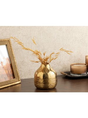 English Home Fancy Vazo Metal Malzeme ile Düz Tasarım 10 x 10 x 11 cm Gold Renkli Dekoratif