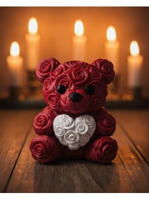 Elektronikçim 3D Kalp Ayıcık 10 cm Gül Detaylı Dekoratif Hediye Obje