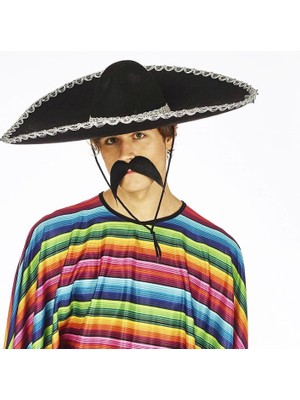 Elektronikçim Sombrero Meksika Şapkası Mariachi Gümüş Şeritli Yetişkin Boy