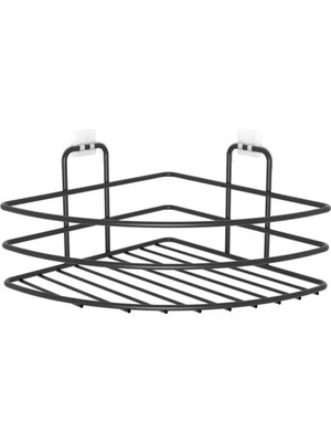 Elektronikçim  Kendiliğinden Yapışkanlı Montaj Gerektirmeyen Tek Katlı Banyo Askı Köşe Şampuanlık Siyah