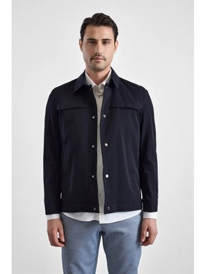 Süvari Lacivert Slim Bebe Yaka Düz Yan Cepli Çıtçıtlı Dolgusuz Standart Mont