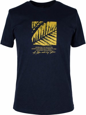 Trender 26Y595000010 Lacivert Erkek T-Shirt Yaprak O Yaka Baskılı