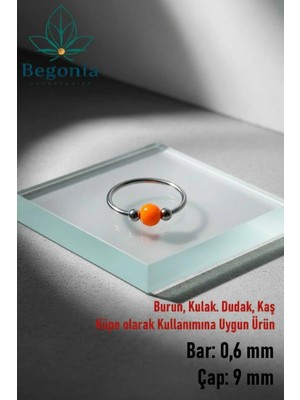 Begonia Accessories 925 Ayar Gümüş Turuncu Boncuk Üç Top Halka Hızma, Küpe Olarak Kullanıma Uygundur