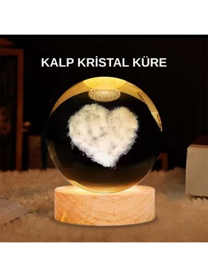 Buğlem Event LED Işıklı Kalp Desenli Cam Küre Büyük Boy Ahşap Tabanlı - LG002W-7LCDL5