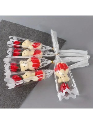 Store Romantik Yapay Gül Buketi ve Peluş Ayı - Kırmızı