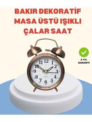 Misim Home Metal Bronz Nostaljik Masa Saati Alarmlı Büyük Boy Sessiz Mekanizmalı - AA002X-7O7U58