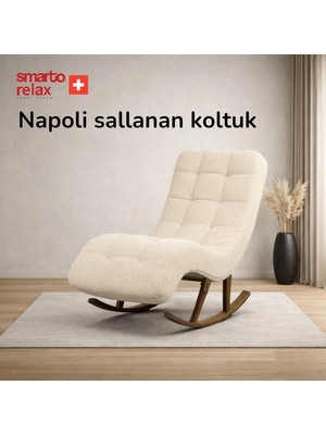 Smarto Relax Dinlenme Koltuğu Napoli 2 Serisi, – Sallanan Ergonomik Tasarım, Teddy/Şönil Kumaş, Modern Dekoratif Tekli Koltuk (Salon/Oturma Odası)(Ekru)