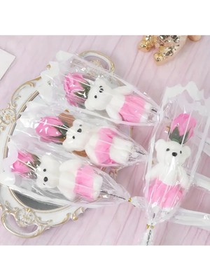 Store Romantik Yapay Gül Buketi ve Peluş Ayı - Pembe