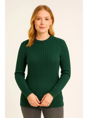 Pileli Store Bisiklet Yuvarlak Yaka Triko Kazak Pamuklu Kalın Fitilli Dokuma, Regular Fit Uzun Kollu Kışlık M