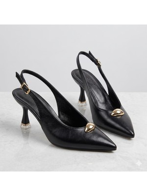 Kindep (Meral) Burnu Kaplaı Topuklu Kadın Ayakkabı Siyah