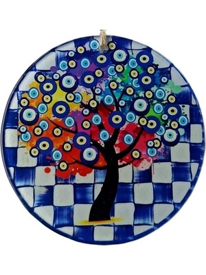 Ieg™ Dilek Ağacı Desenli Nazar Boncuklu Füzyon Cam Duvar Süsü
