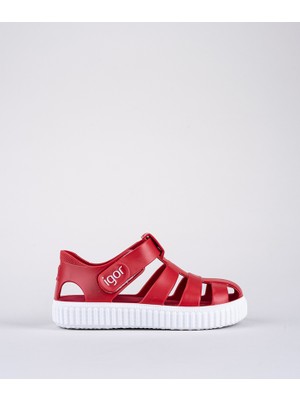 Igor K Nico Çocuk Sandalet Kırmızı Pvc Malzemeden Düz Topuklu Erkek Çocuk Cırt