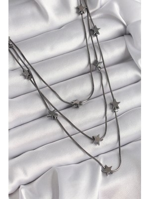 Ietaks™ Pirinç Füme Renk 3'lü Yıldız Model Kadın Kolye