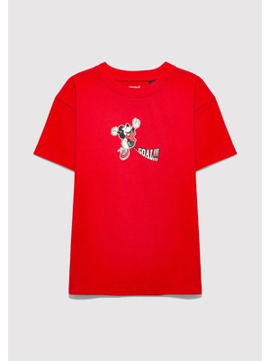 Mavi Mickey Mouse Baskılı Kırmızı Tişört 6610425-70478