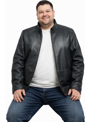 Viamod Leather Büyük Bedenerkek Hakiki Deri Ceket Siyah Hakim Yaka Premium Slim Fit Gerçek Deri Mont Üretici Garantili