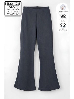 Belya Kids Wear Pamuğa Pamuk Fitilli Füme Renk Tam Kalıp Kız Çocuk Ispanyol Tayt