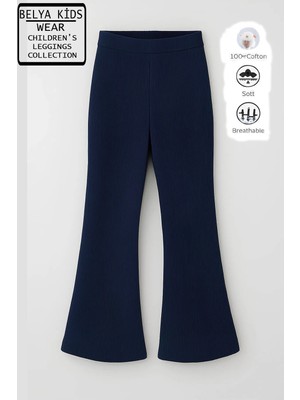 Belya Kids Wear Pamuğa Pamuk Fitilli Tam Lacivert Kalıp Kız Çocuk Ispanyol Tayt