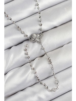 Ietaks™ Pirinç Zirkon Taşlı Yonca Model Gümüş Renk Kadın Y Kolye