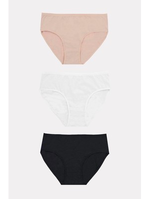 Ieg™ Büyük Beden Pamuklu Siyah Beyaz Ten Rengi 3'lü Külot