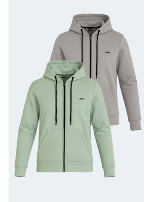 Slazenger Katya 2 Li Set Kadın Fermuarlı Kapüşonlu Cepli Beyaz - Siyah Sweatshırt