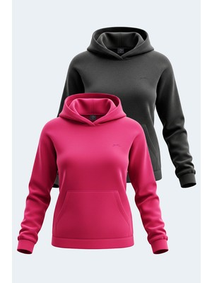 Slazenger Sassa 2  Li Set Kadın Kapüşonlu Cepli Siyah - Fuşya Sweatshırt