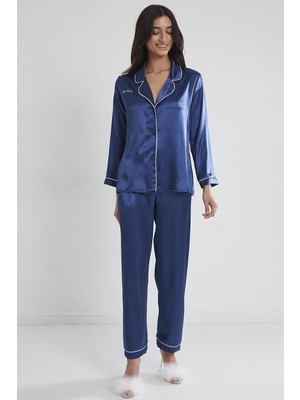 Pierre Cardin Saten Pijama Takımı 1200 Lacivert