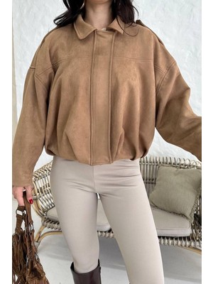 Prifaldi Zr Oversize Ekru Süet Bomber Ceket