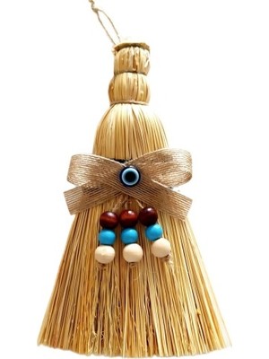 Elektronikçim Otantik Ahşap Boncuklu Nazarlıklı Otantik Mini Süpürge Duvar Süsü