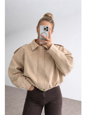 Prifaldi Zr Oversize Bej Süet Bomber Ceket