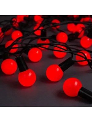 Elektronikçim 5m 28 LED Mini Top Işık Kırmızı - Fişli, Siyah Kablo