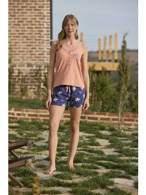 Ieg™ Deniz Yıldızı Desenli ve Baskılı Önü Düğmeli "listen The Song Of The Sea" Şort Tak