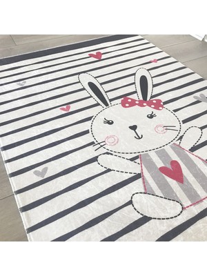 Limajuno Home & Kids Carpet Kalpli ve Tokalı Tavşan Desenli Dijital Baskılı Çocuk HALISI_100 x 150 cm