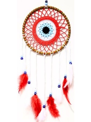 Elektronikçim Nazar Boncuğu Motifli Düş Kapanı El Yapımı Kırmızı Duvar Süsü